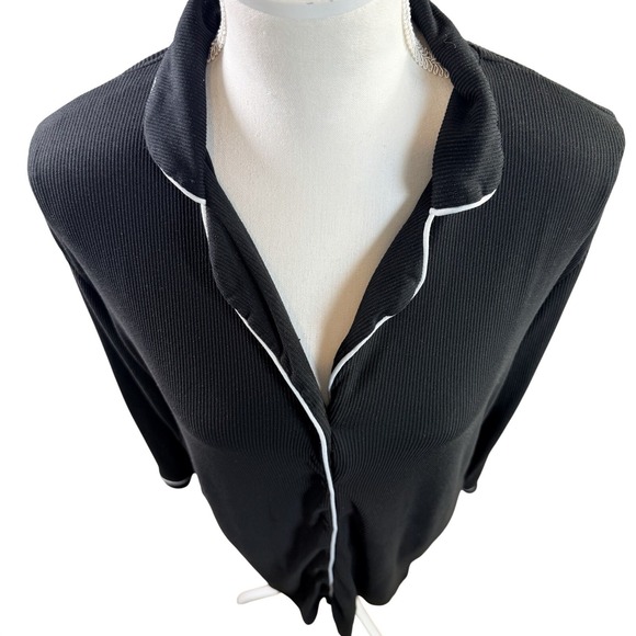 Nicole Miller Women's Pajama Top Black White Piping Ribbed Button Front Small - Picture 2 of 8